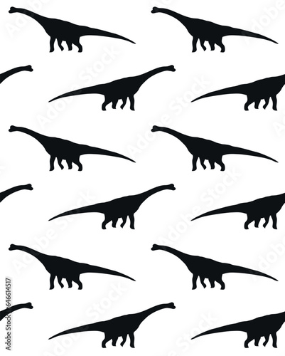 Fototapeta Naklejka Na Ścianę i Meble -  Vector seamless pattern of hand drawn flat diplodocus dinosaur silhouette isolated on white background