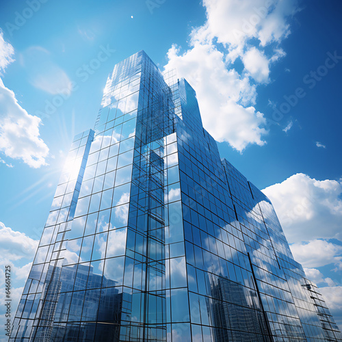 Glass Buildings Set Against a Cloudy Blue Sky Background