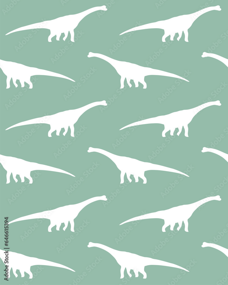 Vector seamless pattern of diplodocus dinosaur silhouette isolated on green background Vector seamless pattern of diplodocus dinosaur silhouette isolated on green background