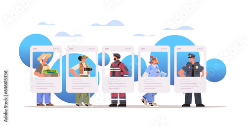 different occupation people diverse workers of various professions and specialists social media network service happy labor day celebration