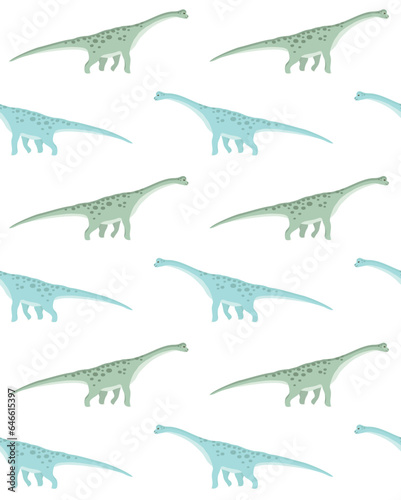 Vector seamless pattern of hand drawn flat diplodocus dinosaur isolated on white background