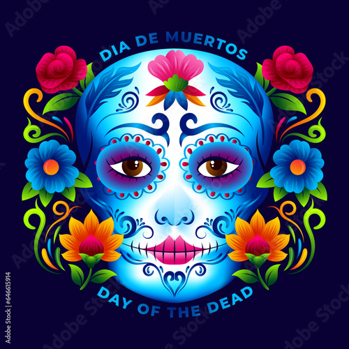 Fototapeta Naklejka Na Ścianę i Meble -  Dia de los muertos Calavera Catrina with mexican folk art floral vector design