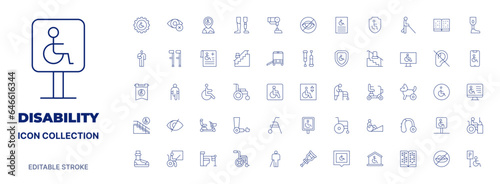 Disability icon collection. Thin line icon. Editable stroke. Editable stroke. Disability icons for web and mobile app.