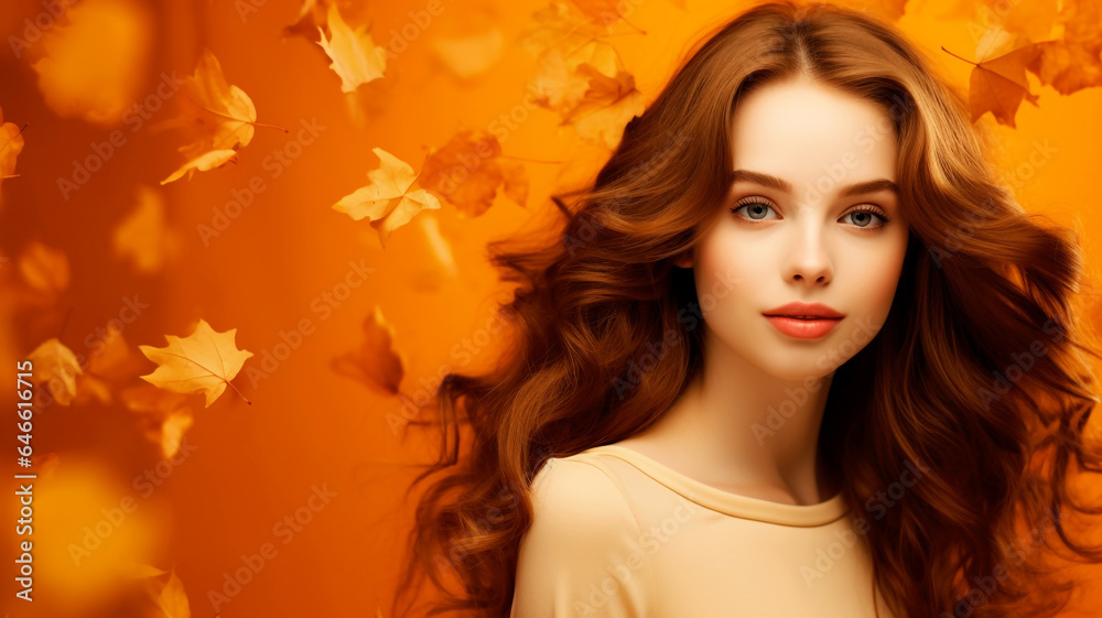 Beautiful model with autumn leaves