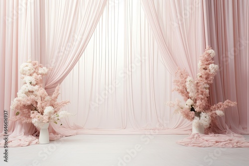 wedding backdrop aesthetic flower decoration light pink indoor minimalist studio background
