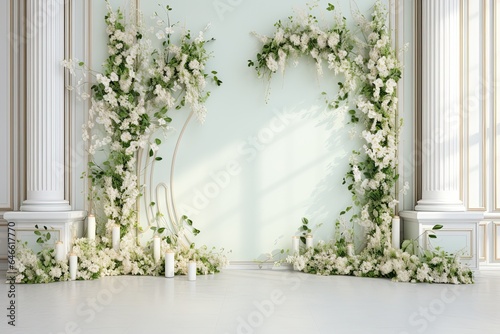 wedding backdrop aesthetic flower decoration light green indoor minimalist studio background