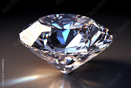 Beautiful 3D Rendered Shiny Diamond in Brilliant Cut on Black Background