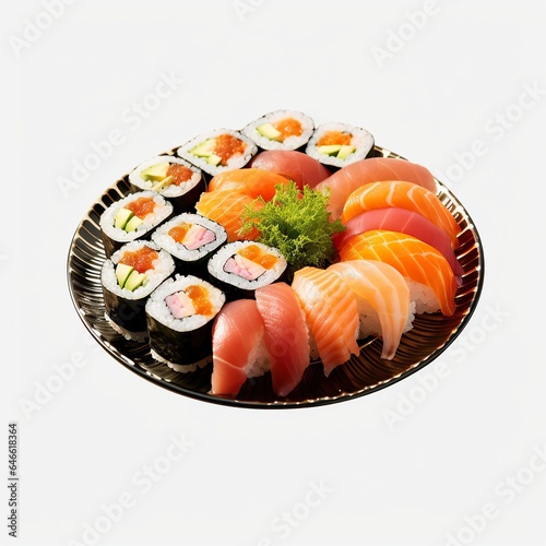 free photo Sushi rolls served on a plate.generative AI