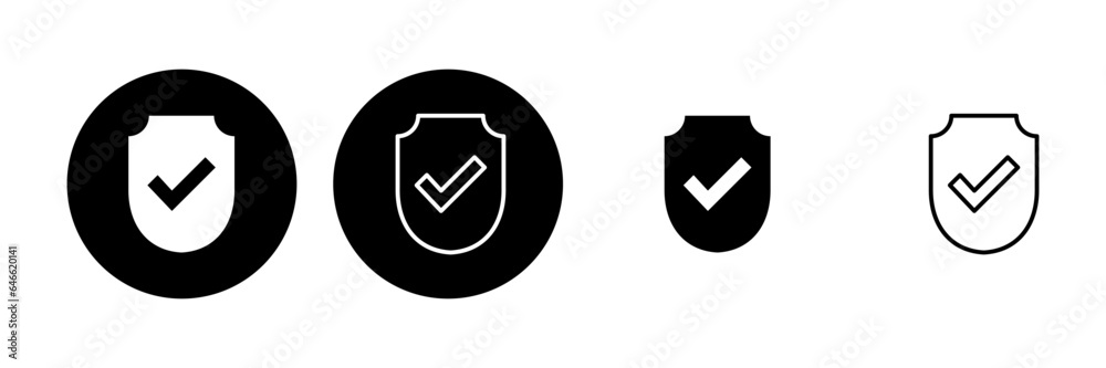 Shield check mark icon set. Protection approve sign. Safe icon vector Shield check mark icon set. Protection approve sign. Safe icon vector