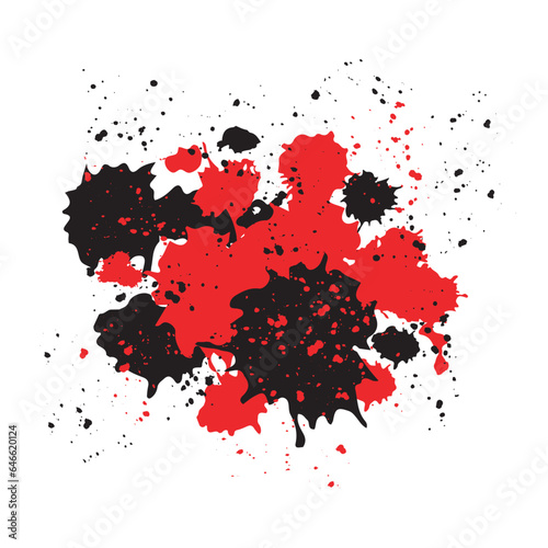 Illustration of black and red inkblots. Colors reminiscent of the flags of many countries. Vector isolated on transparent background.