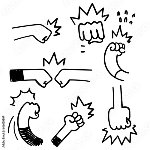 hand drawn doodle fist and fight related icon illustration vector