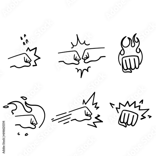 hand drawn doodle fist and fight related icon illustration vector