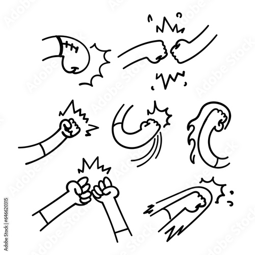 hand drawn doodle fist and fight related icon illustration vector