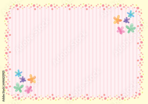 Wallpaper Mural ピンク系のドットと花のフレーム-横型 Torontodigital.ca