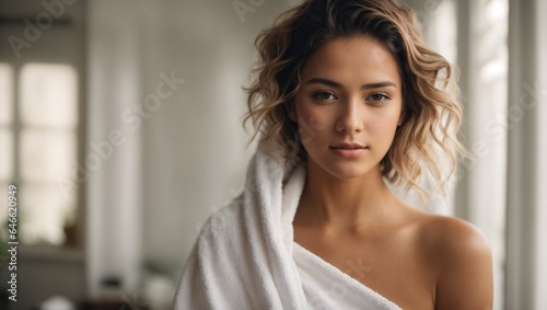portrait of a beautiful young woman with white color towel Free Download portrait of a beautiful young woman with white color towel - GFXLoad