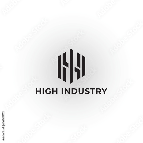 Abstract letter HI or IH logo design vector template in black color isolated on a white background. Letter HI or IH in black color applied for design and printing company logo design inspiration