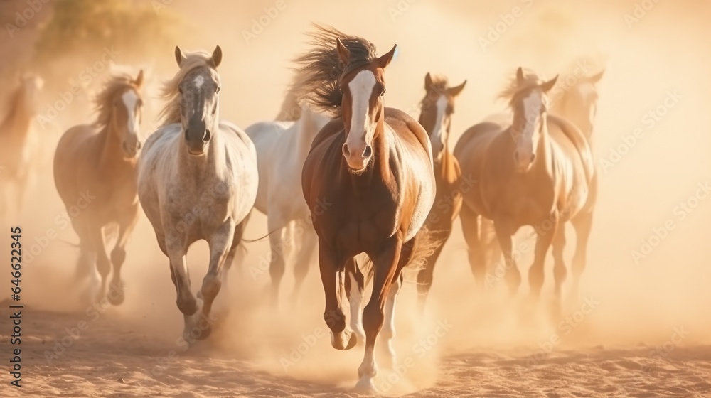 Horses run across the vast land