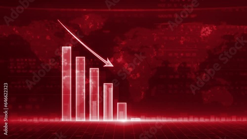 Stock market graph declining economic crisis with falling trend red downturn indicator.
