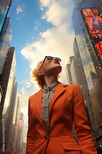High-Angle Vertical Shot of Blonde Woman in Futuristic Fashion Walking in City