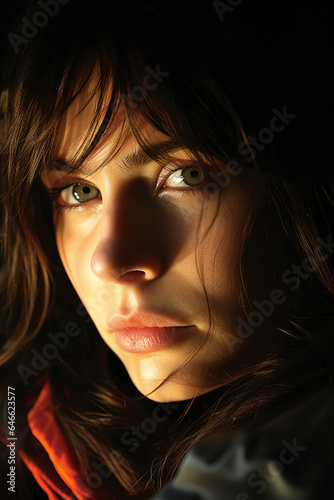 Serene Close-up Portrait of Beautiful Young Woman in Studio with Black Background