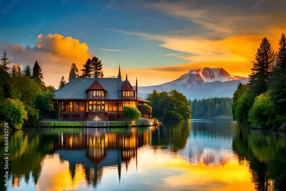 Fototapeta premium sunset over the lake