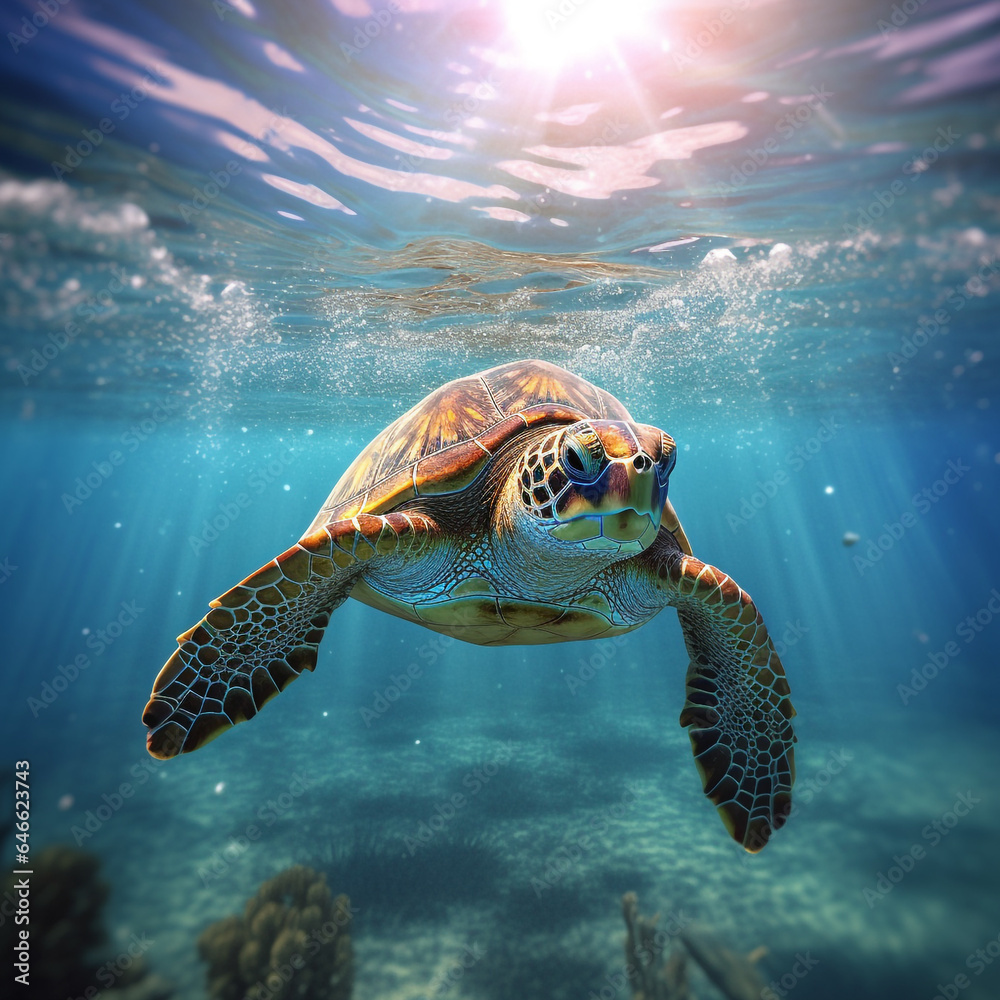 Fototapeta premium a turtle swimming looking for food