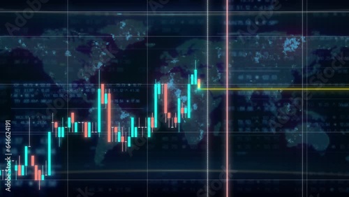 Stock market graph with world globe information finance business analysis concept.