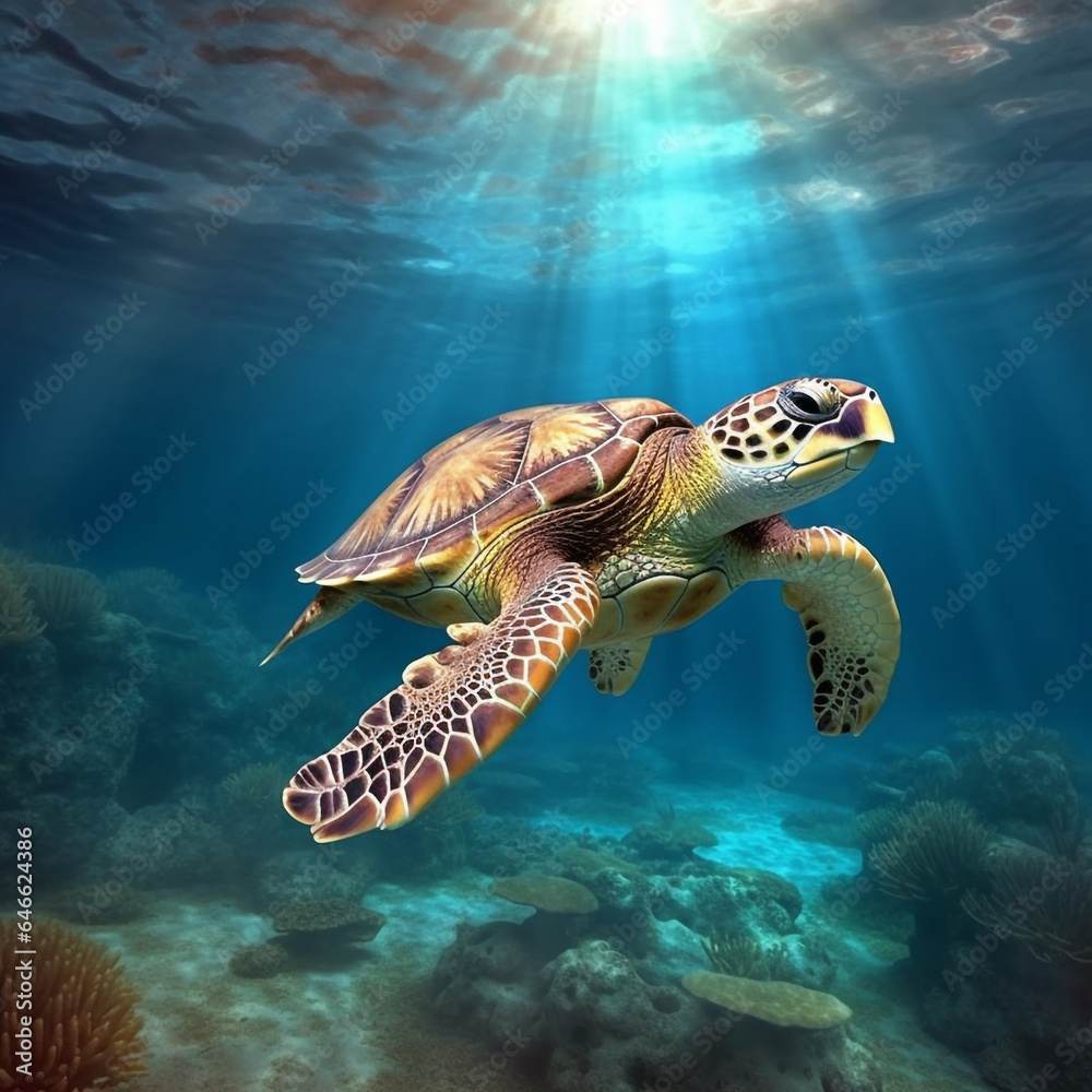 Fototapeta premium a turtle swimming looking for food