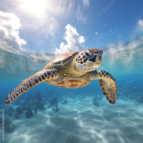 a turtle swimming looking for food