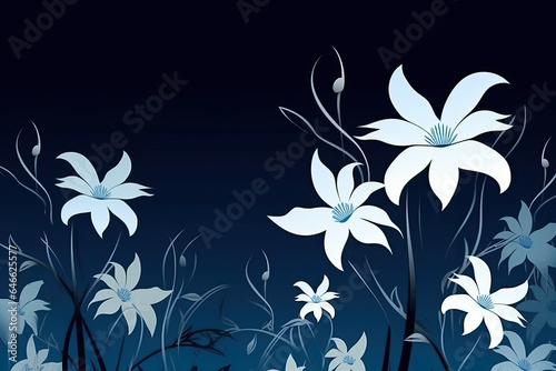 Dark blue background  white flower silhouette  vector  flat design AI Generated