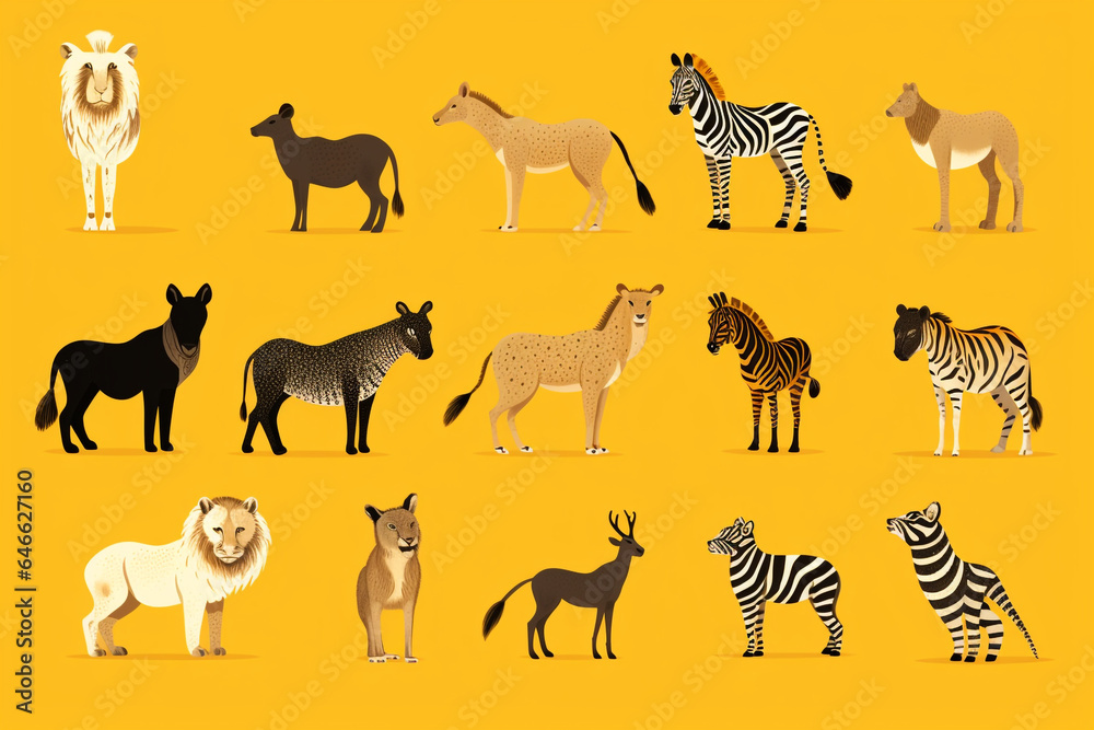 Obraz premium collection of vector animals yellow background