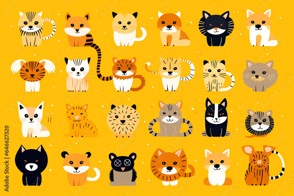 collection of vector animals yellow background