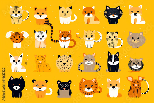 collection of vector animals yellow background