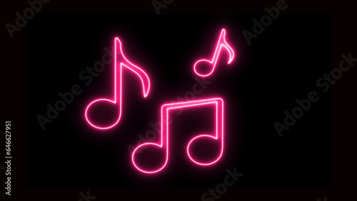 Glowing neon effect music icon. Music note neon purple color of illustration. Neon music note icon. Glowing neon note sign,
