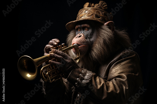 cool monkey playing trumpet