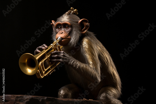cool monkey playing trumpet