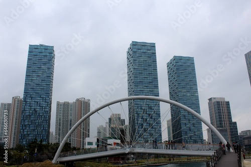 Seoul – April 17, 2016: Songdo Central Park is a public park in the Songdo district of Incheon, South Korea. The park is the centerpiece of Songdo IBD's green space plan, inspired by New York City's 