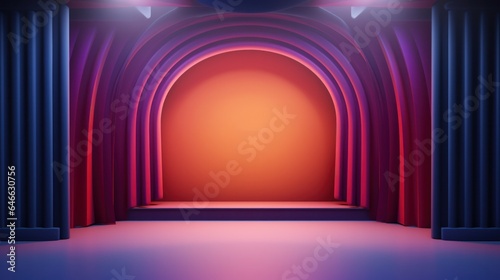 3D illustration stage with curtains cartoon style.