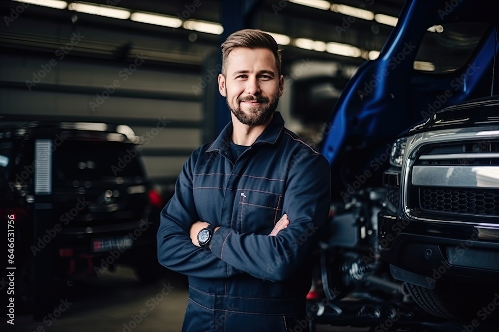 Professional mechanic working in auto repair shop. Car service and maintenance concep Professional mechanic working in auto repair shop. Car service and maintenance concep
