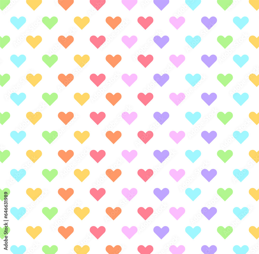 Love heart shape seamless pattern rainbow color background. Heart pattern design for wallpaper, poster, cover, wrapping, fabric, backdrop, background. 
