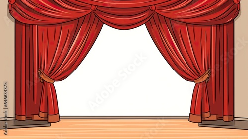Hand drawn illustration theater stage with curtains.