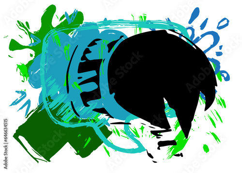 Blue, black and green graffiti speech bubble. Abstract modern Messaging sign street art decoration, performed in urban painting style.