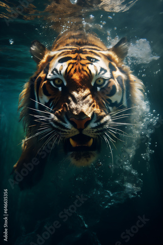 tiger swimming in under water, create using generative AI tools