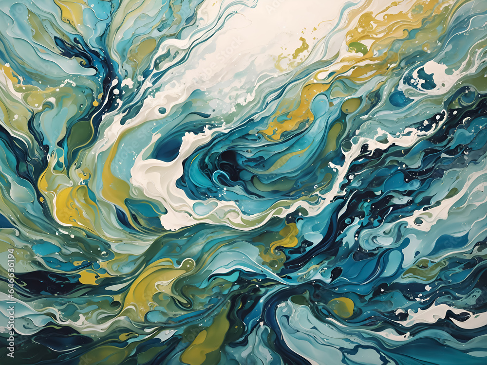 A vibrant and expressive abstract artwork inspired by the energy and colors of the ocean..