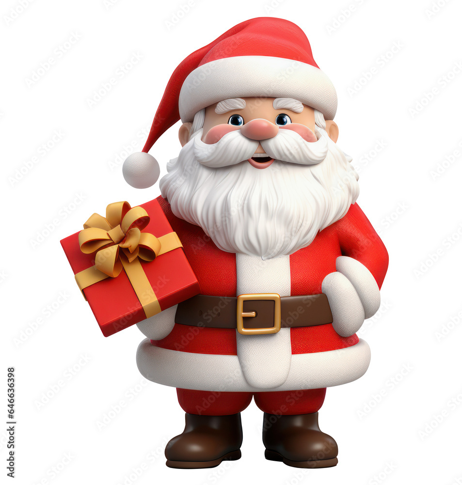 Santa claus christmas character 3d cartoon with presents, gifts happy celebrating isolated