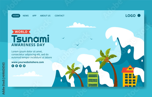 World Tsunami Awareness Day Social Media Landing Page Cartoon Templates Background Illustration