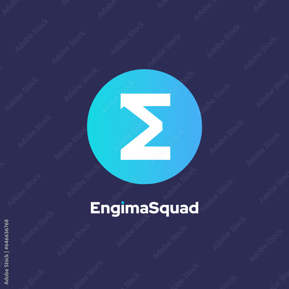 EngimaSquad - Sigma symbol and flipped E letter icon or logo design template in round EngimaSquad - Sigma symbol and flipped E letter icon or logo design template in round