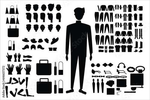 man character set animation with various views hairstyle emotion pose.