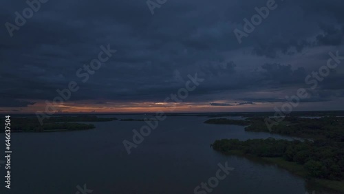 Cloudy blue and orange sunset drone Hyperlapse 