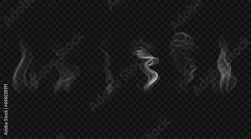 Set of white smoke waves. Vector design elements.